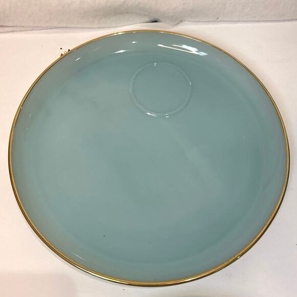 Vintage Blue Milk Glass Fire King Snack Plate Set of (7) Gold Rimmed 1950s - Picture 3 of 9